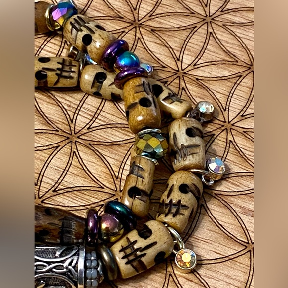 Handmade Carved Bone and Runes matching bracelet set - Picture 4 of 7